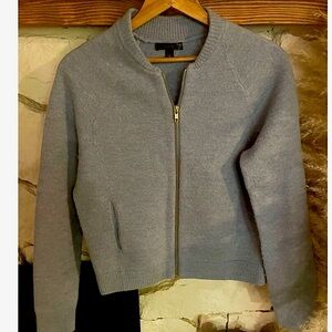 J. Crew Womens Dusty Blue Fleece Merino Wool Long Sleeve Full Zip Sweater Small